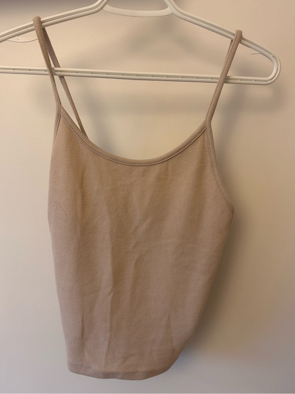 Rollas Women’s Beige Ribbed Spaghetti Strap Tank Top with Low back